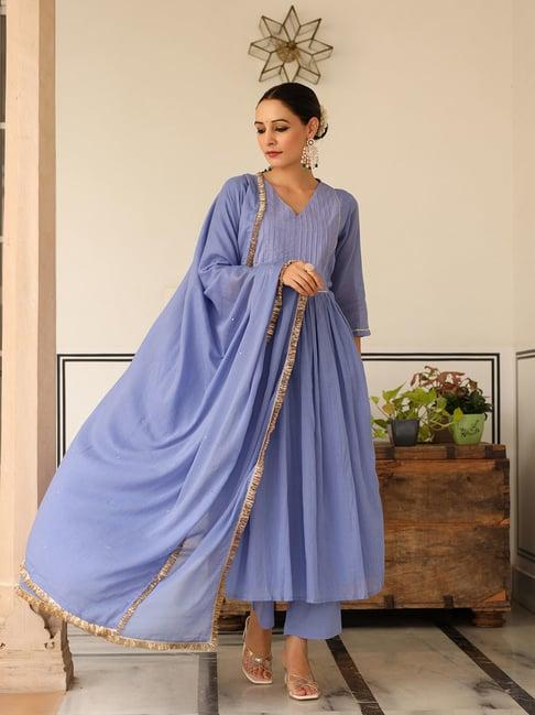 pheeta blue cotton kurta with pant & dupatta