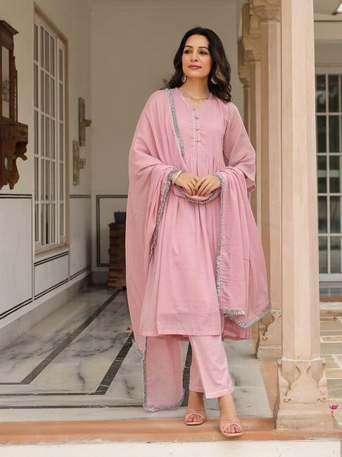 pheeta baby pink cotton kurta with pant & dupatta