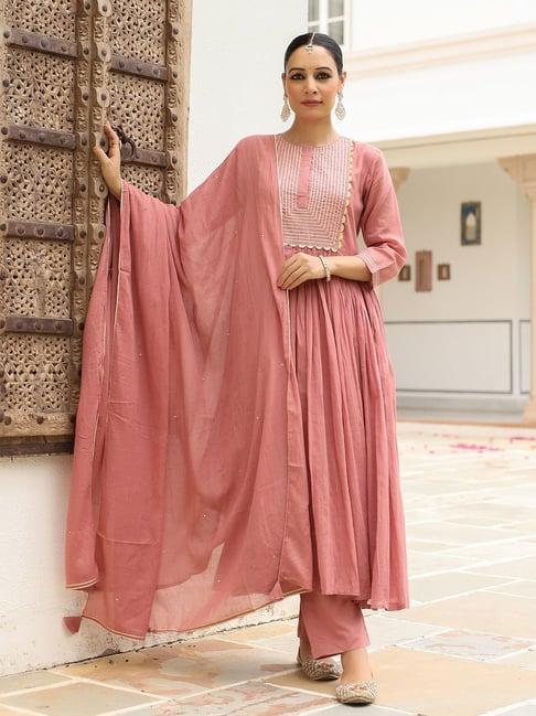 pheeta dusty pink cotton kurta with pant & dupatta