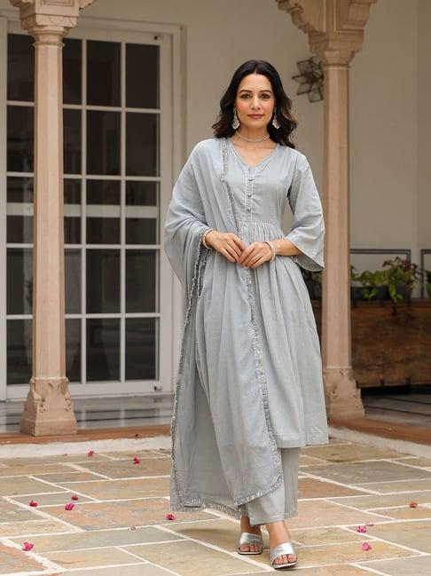 pheeta grey cotton kurta with pant & dupatta