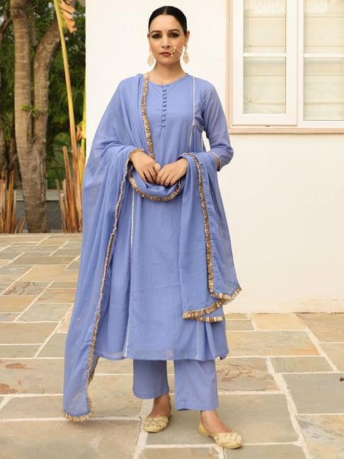 pheeta blue cotton kurta with pant & dupatta