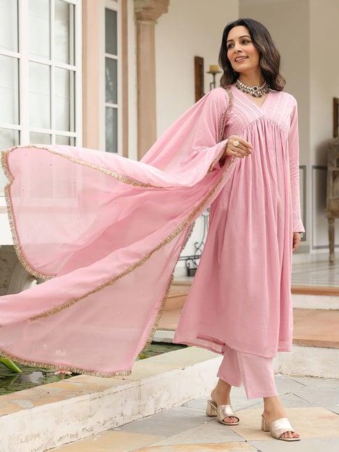 pheeta baby pink cotton kurta with pant & dupatta