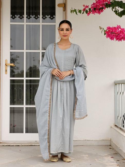 pheeta grey cotton kurta with pant & dupatta