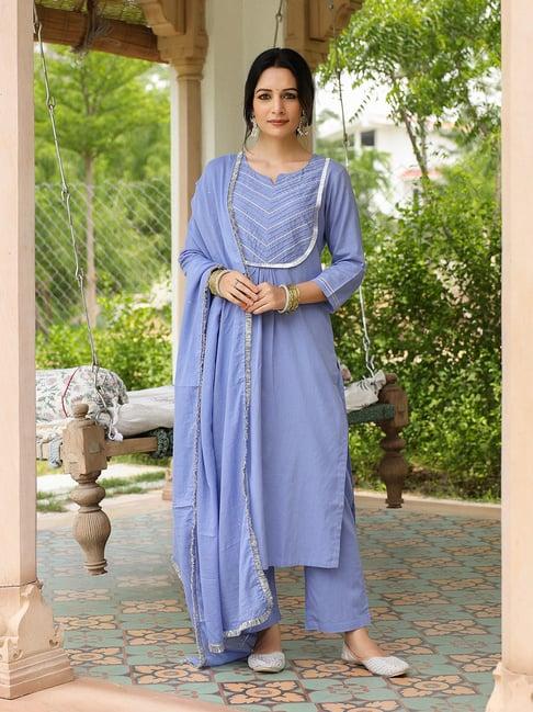 pheeta blue cotton kurta with pant & dupatta