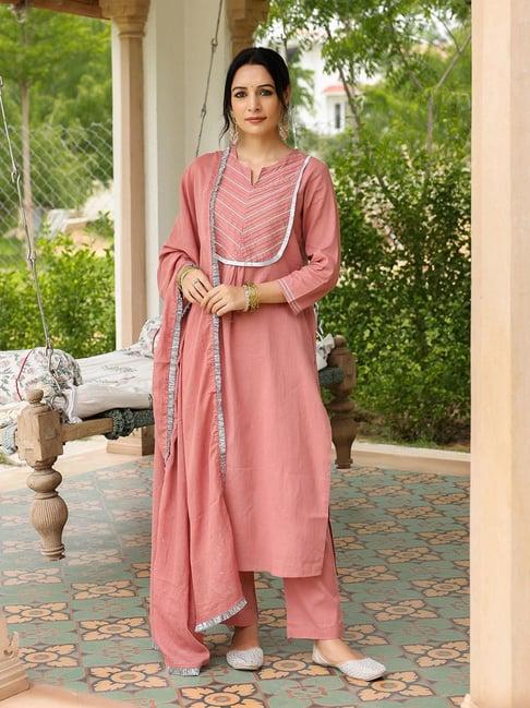 pheeta dusty pink cotton kurta with pant & dupatta