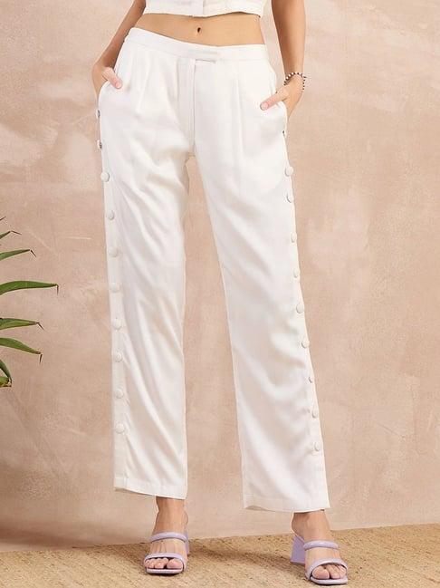 first resort by ramola bachchan off-white eco-chic vogue button down straight pants