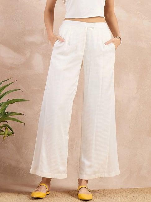 first resort by ramola bachchan off-white eco-chic vogue flared trouser