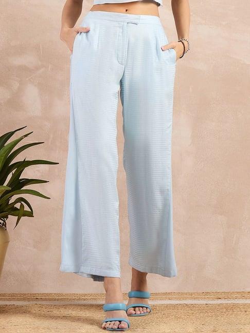 first resort by ramola bachchan sky blue eco-chic vogue flared trouser