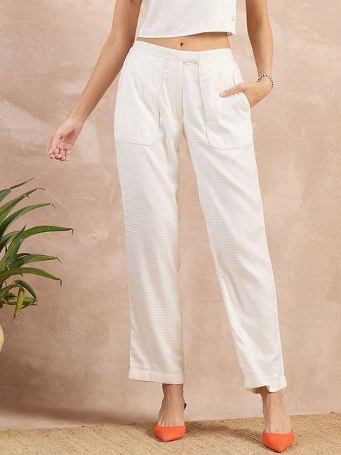 first resort by ramola bachchan off-white eco-chic vogue herringbone straight trouser