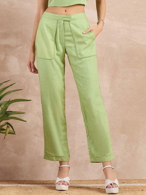 first resort by ramola bachchan pastel green eco-chic vogue herringbone straight trouser