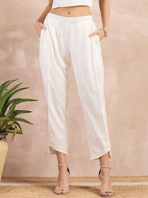 first resort by ramola bachchan off-white eco-chic vogue herringbone narrow trouser