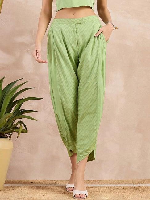 first resort by ramola bachchan pastel green eco-chic vogue herringbone narrow trouser