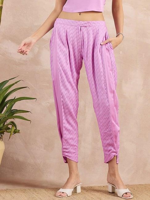 first resort by ramola bachchan purple button eco-chic vogue herringbone narrow trouser