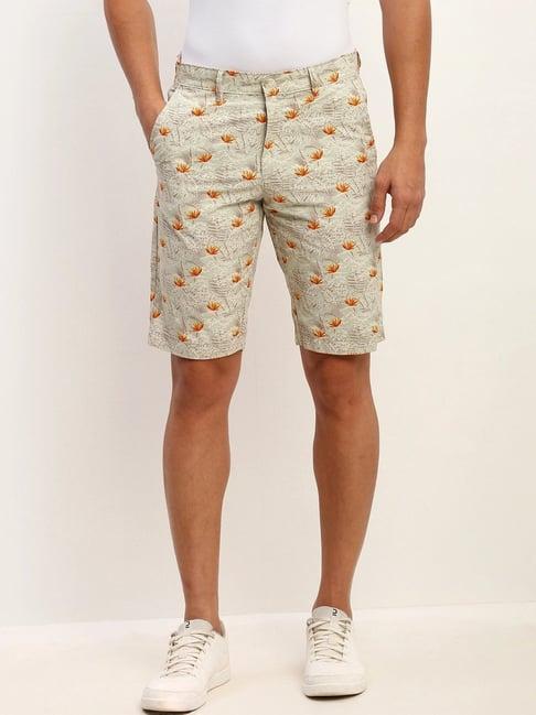 allen solly green cotton slim fit printed shorts