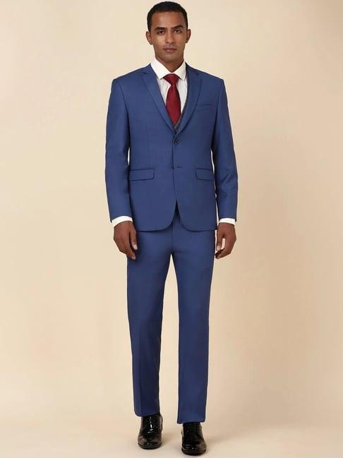 allen solly navy slim fit three piece suit