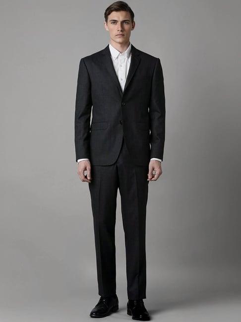 luxure by louis philippe black slim fit checks two piece suit