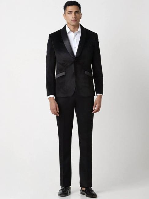 v dot black skinny two piece suit