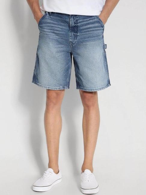 american eagle blue cotton regular fit denim shorts