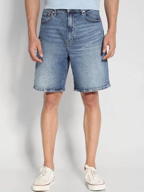 american eagle blue cotton regular fit denim shorts