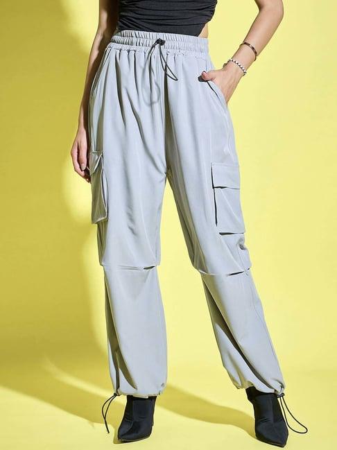 buynewtrend grey high rise cargo pants