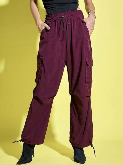 buynewtrend purple high rise cargo pants