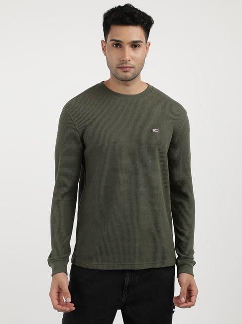 tommy hilfiger fatigue green cotton regular fit texture t-shirt