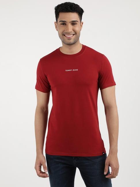 tommy hilfiger regatta red cotton skinny fit t-shirt