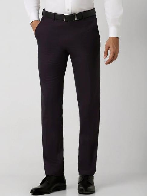 van heusen purple cotton slim fit self pattern trousers