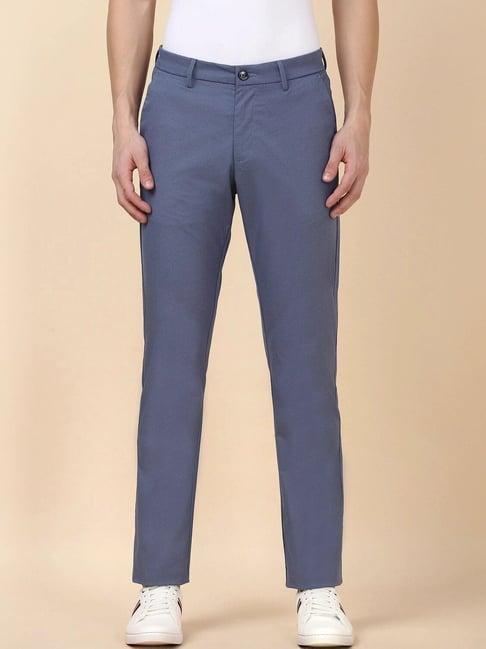 allen solly blue cotton regular fit texture trousers