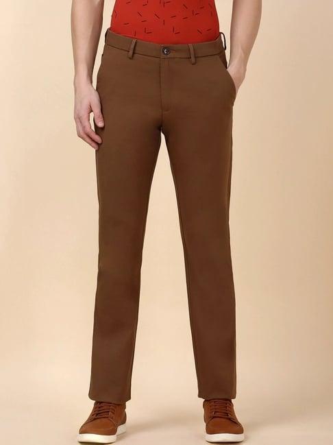 allen solly brown cotton regular fit texture trousers