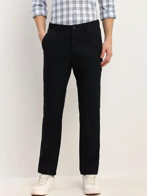 allen solly navy cotton regular fit texture trousers