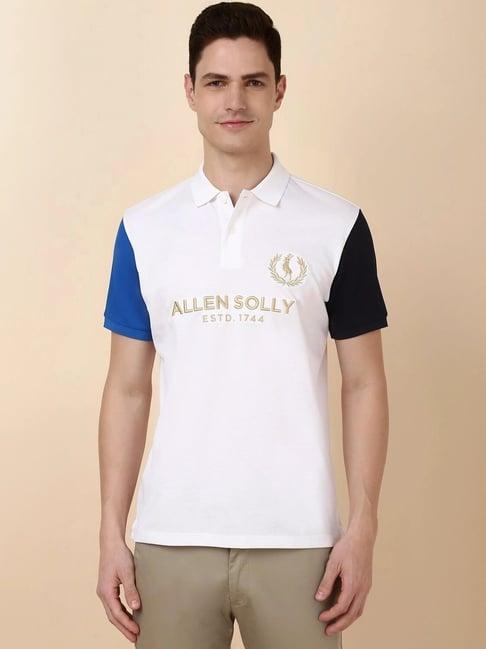 allen solly white cotton regular fit printed polo t-shirt