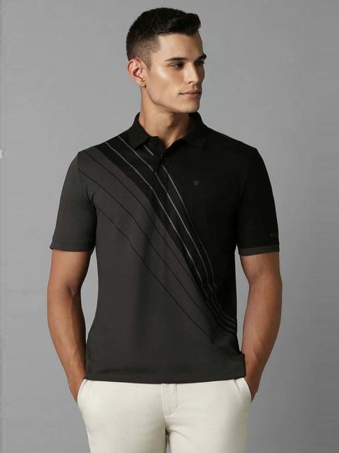 louis philippe black regular fit printed polo t-shirt