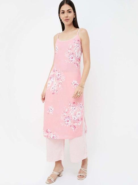 melange by lifestyle pink printed kurta palazzo set