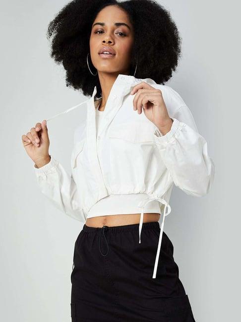 ginger by lifestyle off-white cotton cropped jacket