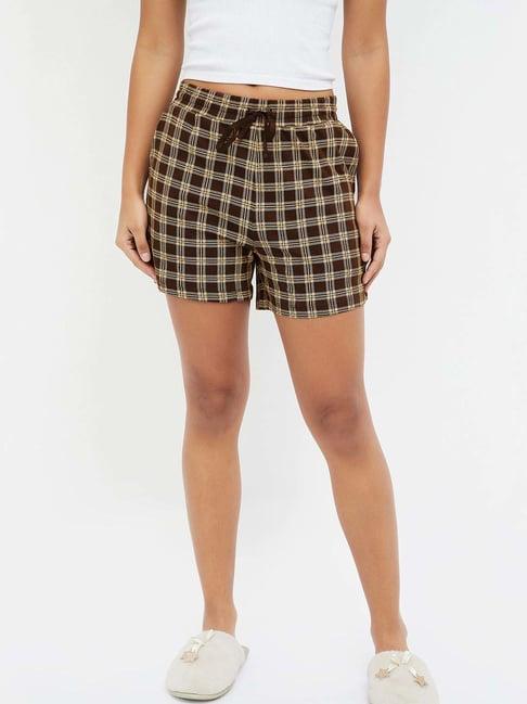 ginger by lifestyle brown cotton printed shorts