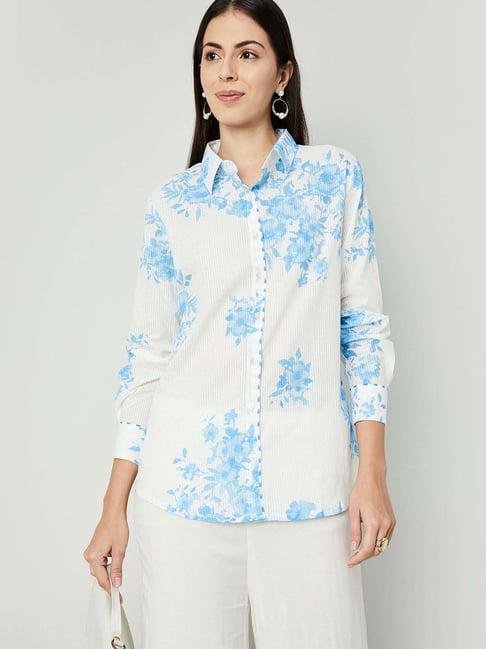 melange by lifestyle blue cotton printed shirt