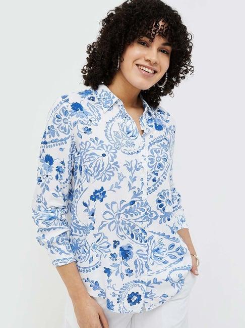 colour me by melange blue printed shirt