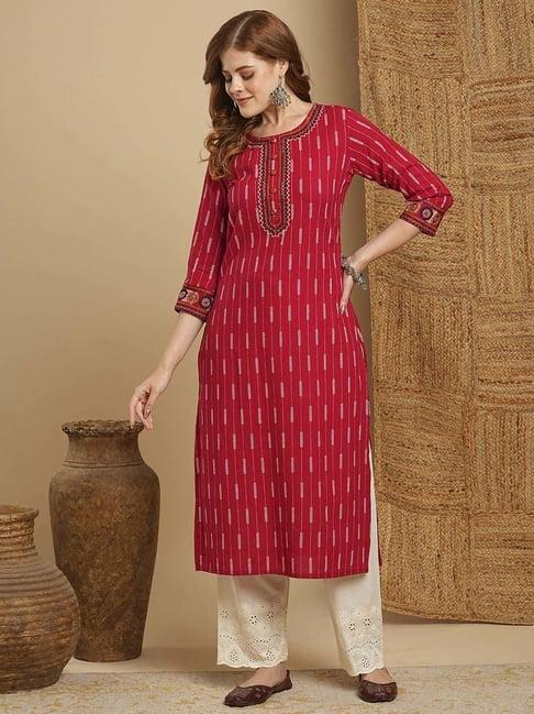 fashor red cotton printed kurta & palazzo set