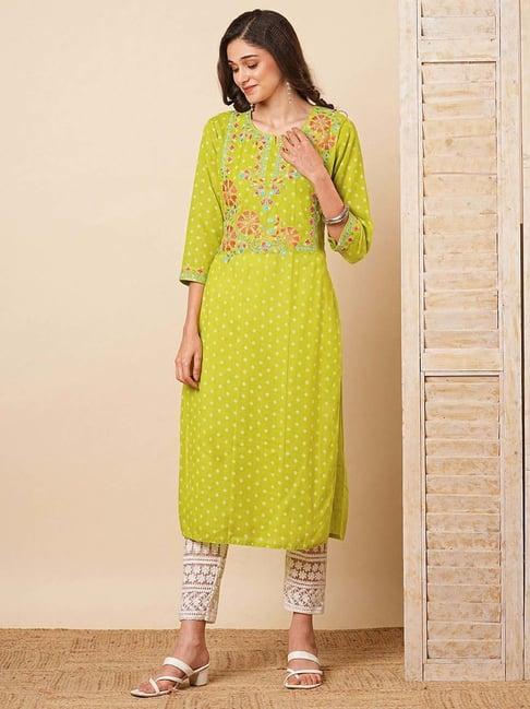 fashor lime green printed straight kurta