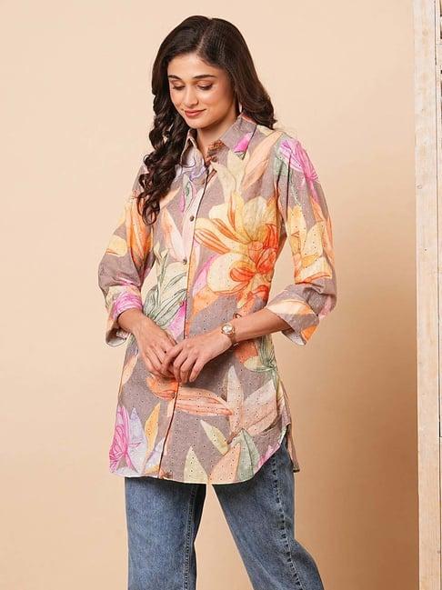 fashor multicolored cotton printed a line short kurti