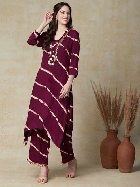 fashor purple embellished kurta & palazzo set