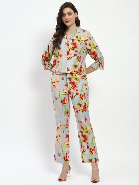 madame multicolor linen floral print co-ord set