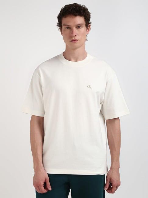 calvin klein jeans ivory cotton relaxed fit t-shirt