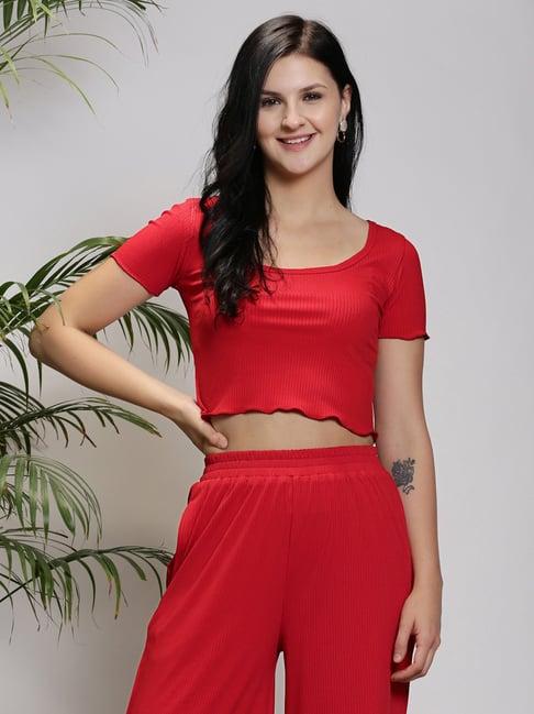 sera red regular fit crop top