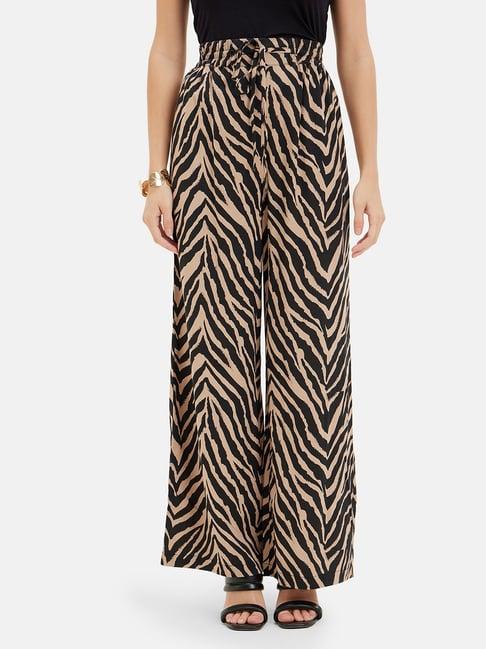 kazo black & beige printed high rise trousers