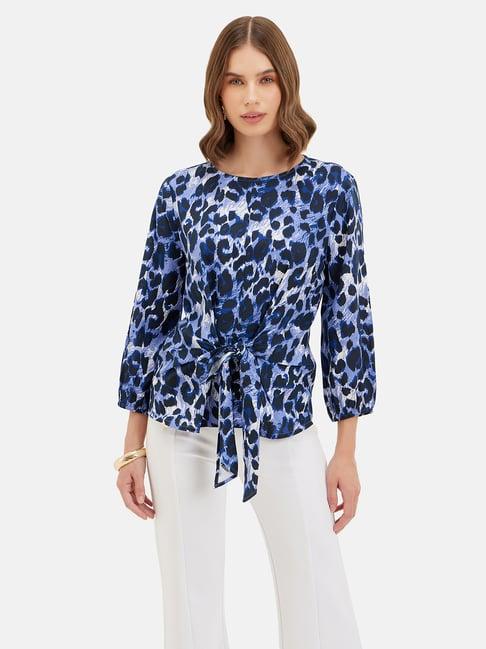 kazo blue animal print top