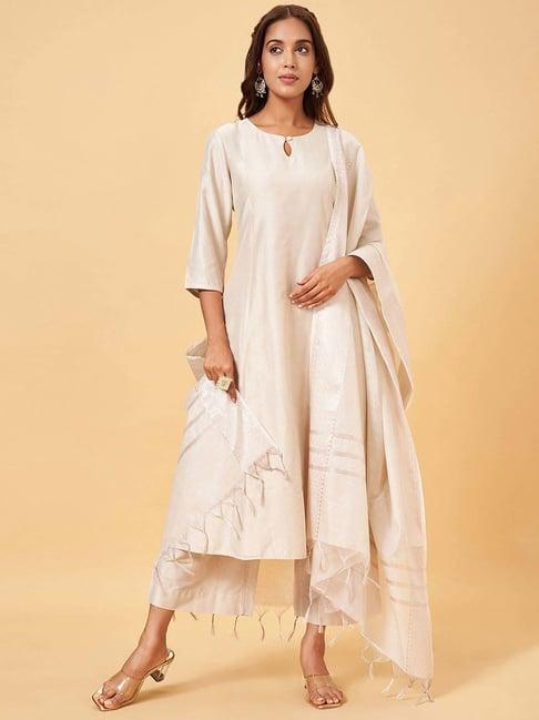 rangmanch by pantaloons cream woven pattern dupatta