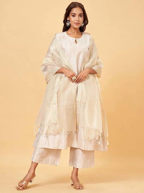 rangmanch by pantaloons cream striped dupatta