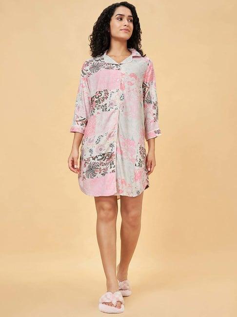 dreamz by pantaloons grey & pink printed night dress